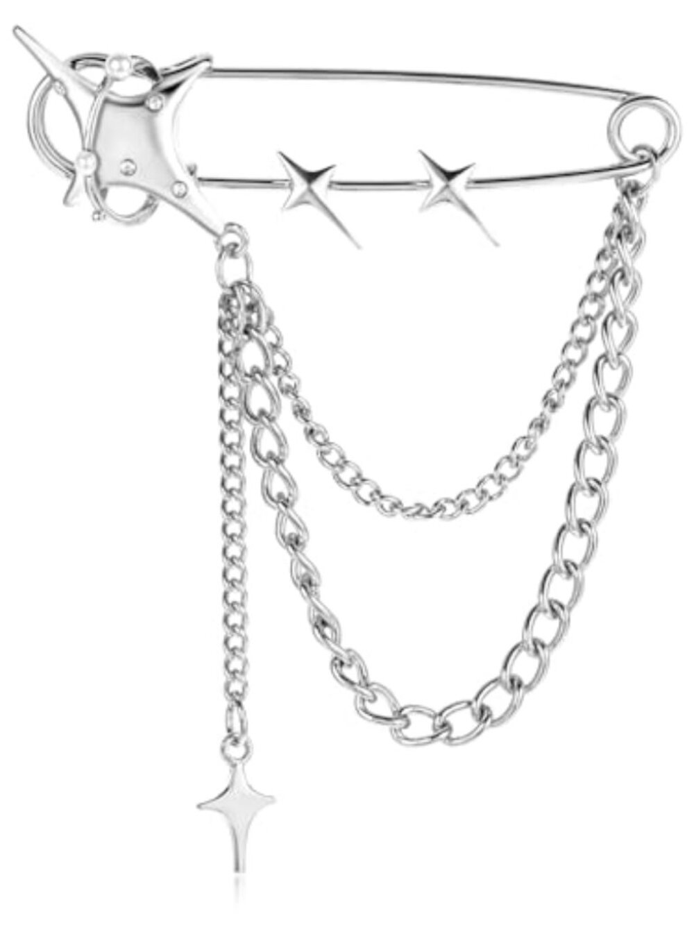 Silver Star Brooch Pins for Women Star Tassel Chain Brooch Collar Pins‎ Vintage